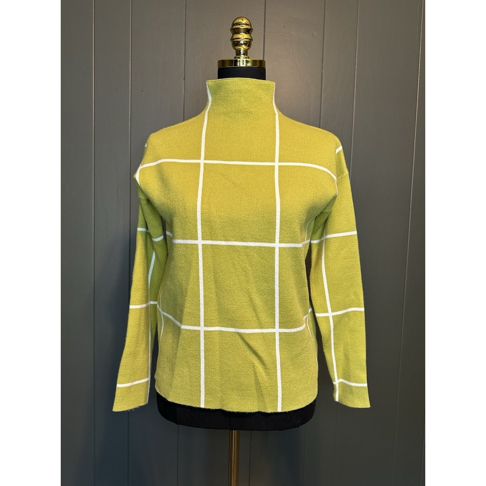 Cynthia Rowley Green Windowpane Mock Neck Pullover Sweater‎ XS Extra Small